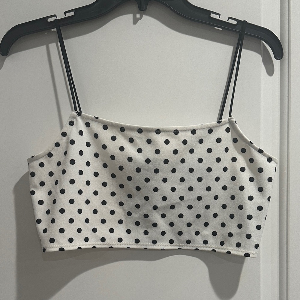 Topshop Black and White Polka Dot Crop Top